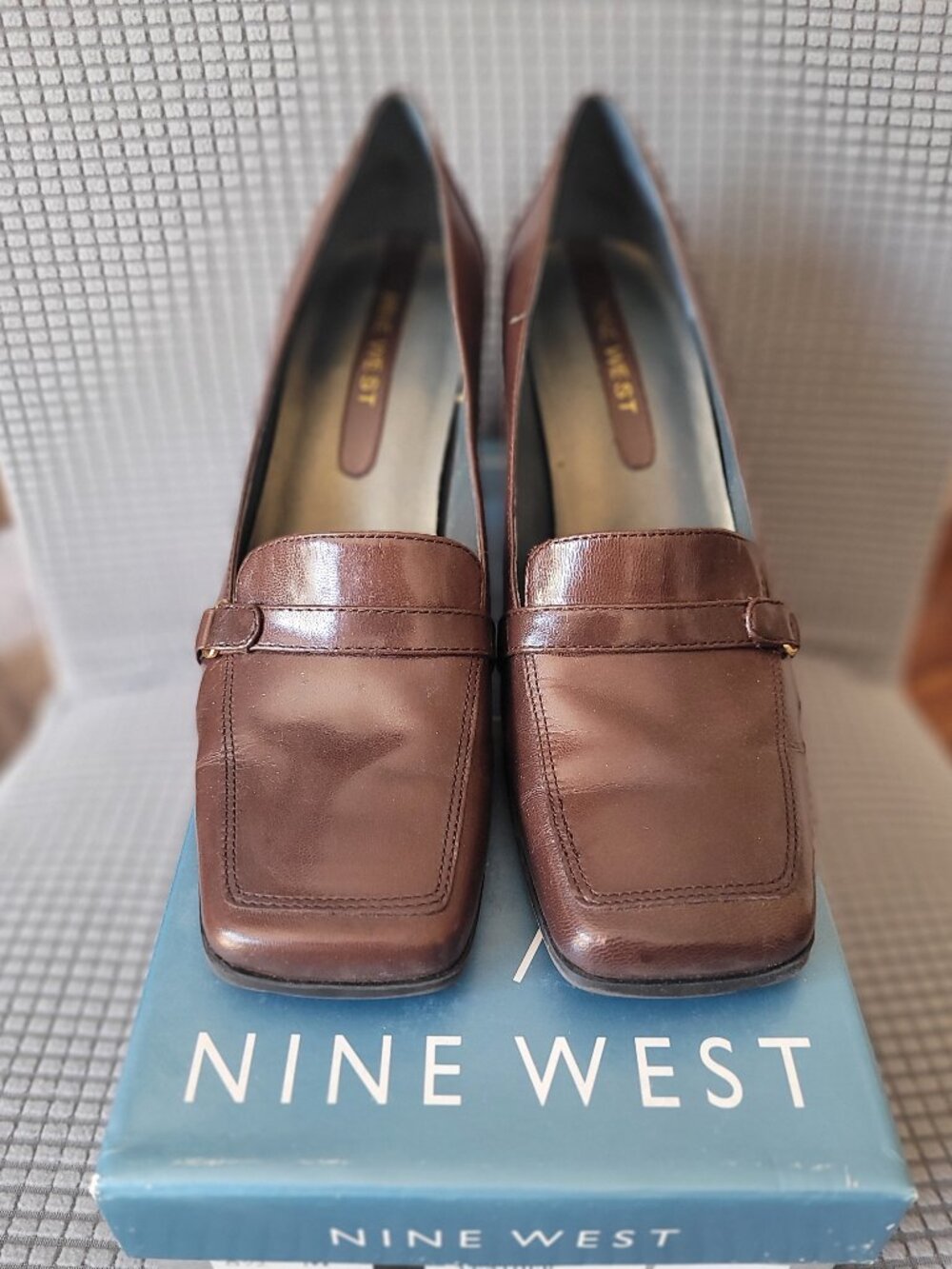 Nine West "Risktakero" Square Toe Heel Sprg Chpmk Leather 8 1/2 M